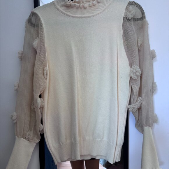 Vintage 90s Beige Flower Ruffle Mock Neck Jumper - Picture 6 of 6